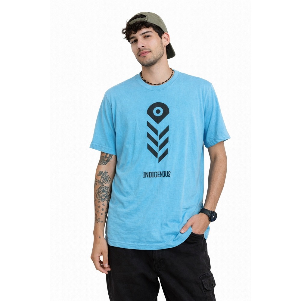 Unitary Apparel Indigenous Graphic Tee‎ Mens XL Blue Cotton Short Sleeve Shirt